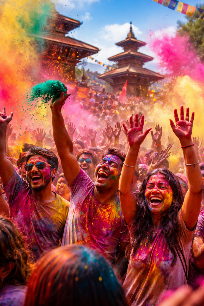 Festival of colors during Holi celebrations in Nepal